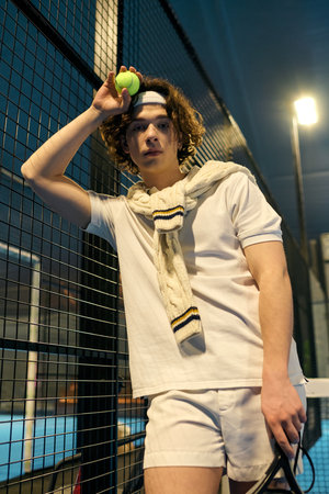 A young athlete prepares for a game of padel, showing concentration and style on the court.