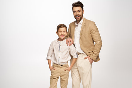 Capture the bond of togetherness as a father and son share smiles and laughter on Father Day.の写真素材