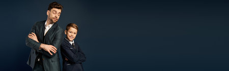 Two stylish individuals express their bond and happiness during a father day celebration in 2025.の写真素材