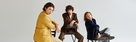 Three young friends express their unique styles while posing confidently in a stylish studio.