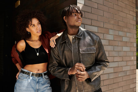 Young african american couple spending time together in the cityの写真素材