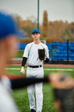 Two young athletes showcase their skills as they play baseball on a lively green field.