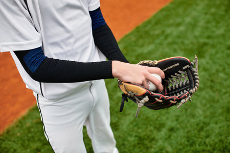 Talented player gets ready to pitch during a lively baseball game at the local field.の写真素材