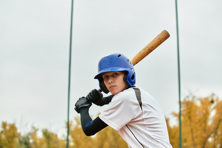 A confident player stands ready at bat, focused on the pitch.