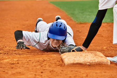 Two teenage boys are intensely engaged in a baseball game, showcasing their athletic skills.