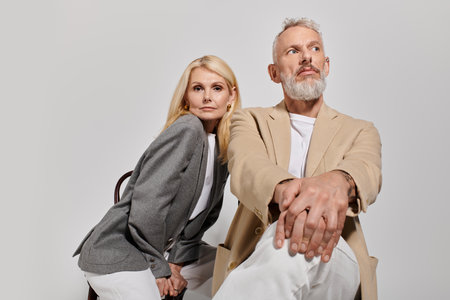 A stylish senior couple poses elegantly, radiating romance and sophistication.の写真素材