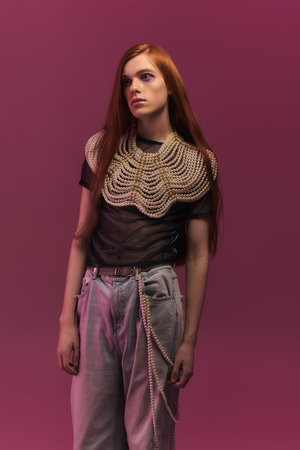 A confident person showcases a unique style with an artistic flair, embodying pride.の写真素材