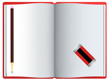 New notebook with clean pages ready to write with pencil and eraserのイラスト素材