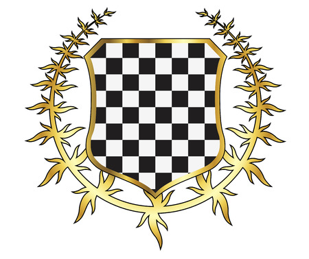 Gold laurel wreath and checkered shield on white background. Vector illustrationのイラスト素材