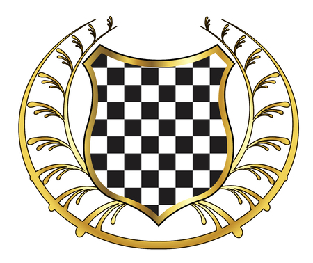 Gold laurel wreath and checkered shield on black background. Vector illustrationのイラスト素材