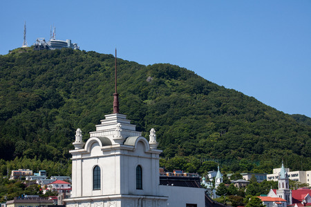 Churches at the foot of Mount Hakodateの写真素材