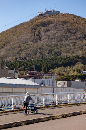 The elderly walking in Hakodateの写真素材