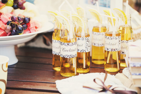 Wedding Cocktail with straws for drinking and lemonの写真素材