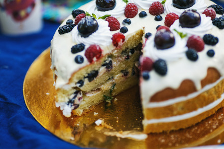 Blueberry cake without one pieceの写真素材
