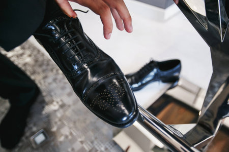 man runs into the shoes lacesの写真素材