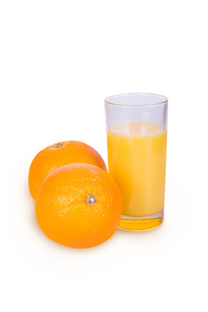 A glass of fresh orange juice on a white backgroundの写真素材