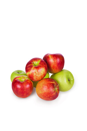 Assorted ripe green and red apples on a white backgroundの写真素材