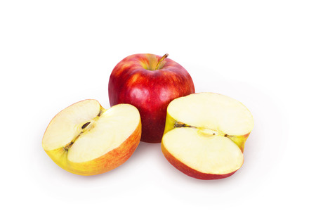 Red ripe apples on a white backgroundの写真素材