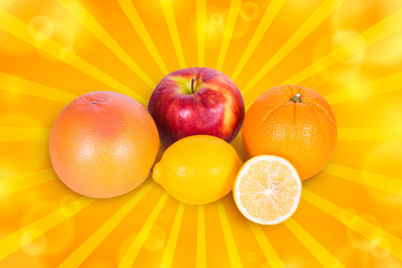 Set of citrus fruit on a white backgroundの写真素材