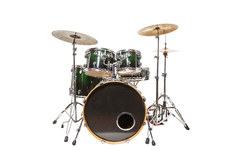 Drum set with green color stands on a white backgroundの写真素材
