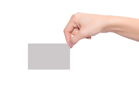Women hand hold blank business card on white backgroundの写真素材