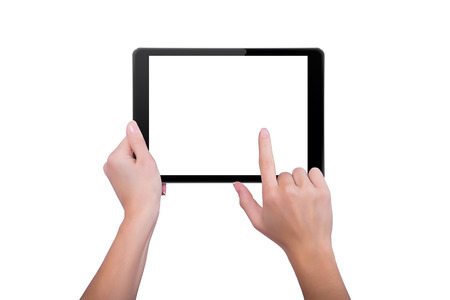 Woman touched the screen of the tabletの写真素材