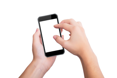 Girl uses the phoneの写真素材