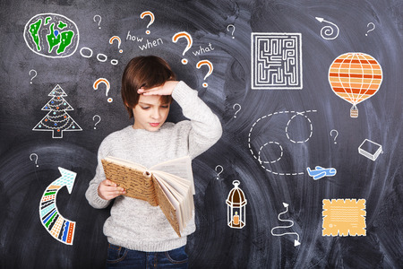 Thoughts of children against the black chalkboards