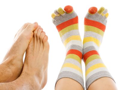 Freezing feet isolated on white - cold and flu conceptの写真素材