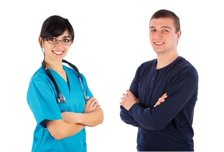 Patient and doctor isolated on white background.の写真素材