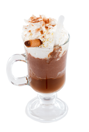 Delicious hot chocolate with cream and choco stick.の写真素材