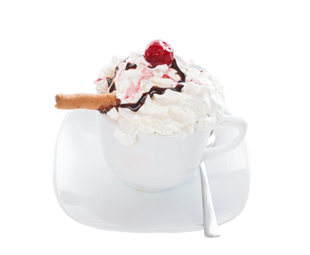 Tasty hot coffee with chocolate and whipped cream.の写真素材
