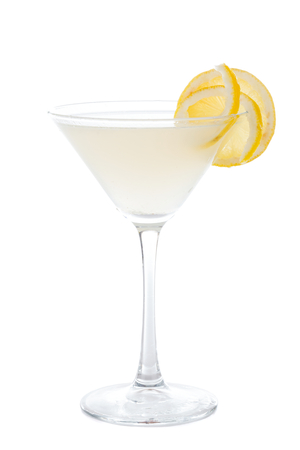 Special alcoholic cocktail containing vodka, limoncello, lemon peel, lemon juice, sugar syrup decorated with a slice of lemon.の写真素材
