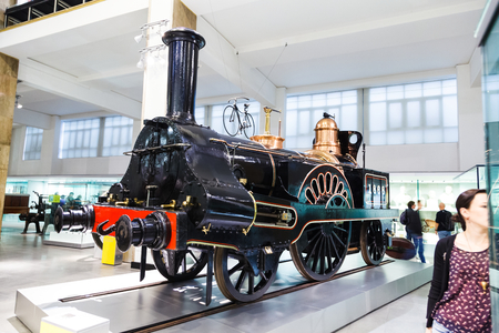 Grand Junction Railway locomotive 49 Columbine is a beautiful 2-2-2 steam engine, built at Crewe Works, photo taken in the Science Museum of London.のeditorial素材