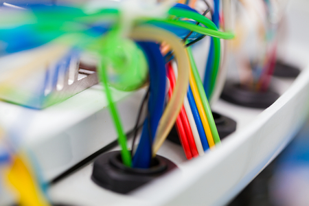 Close-up shot of electrical cables in a dental chair.の写真素材