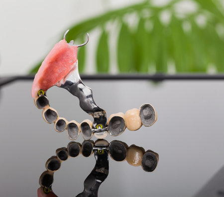 Dental skeletal prosthesis detail nade by dentist and technician with special anchoring systems.の写真素材