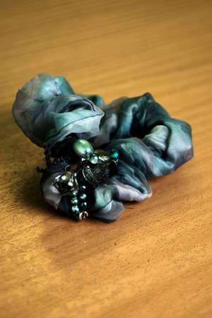 blue hair tie with beadsの写真素材