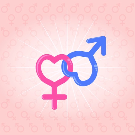 Valentines greeting card of male female symbols stylized with hearts - love concept Vector illustrationのイラスト素材