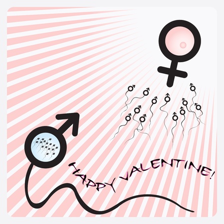 Valentine's day greeting card with human egg and sperm cells made of male female, venus mars symbols - vector illustrationのイラスト素材