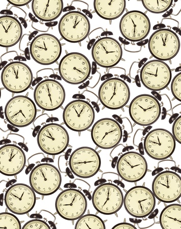 Time management and deadlines concept - alarm clocks on whiteの写真素材