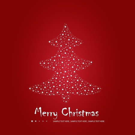 Simple Christmas greeting card with pine tree made of twinkling stars - on red backgroundのイラスト素材