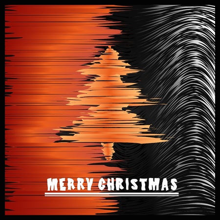 Modern sketchy christmas tree greeting card - fire colors on blackのイラスト素材