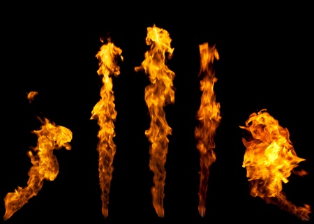 Long fire tongues design elements isolated on black backgroundの写真素材