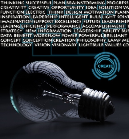 Old incandescent electric bulb idea concept on black surfaceの写真素材