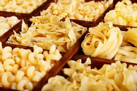 Golden pasta variety in perspective angle - closeupの写真素材