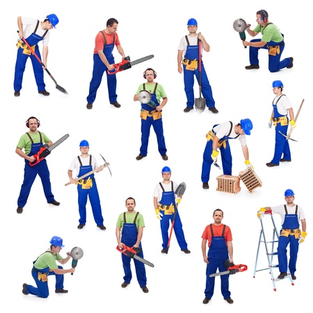 Workers from the construction industry - with various tools, isolated Workers from the construction industry - with various tools, isolated