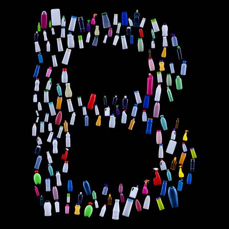 Letter B made of plastic waste bottles - pollution and ecology themed alphabet