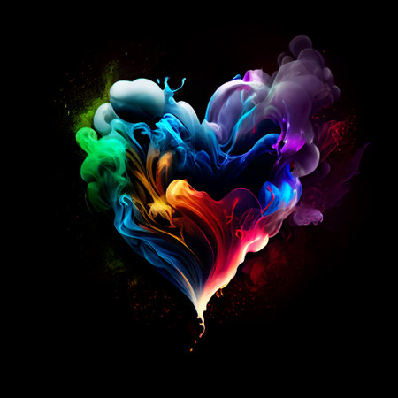 Abstract colorful smoke in heart shape design element, rising fumes forming a heartの素材