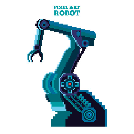 vector pixel art blue robot manipulatorのイラスト素材