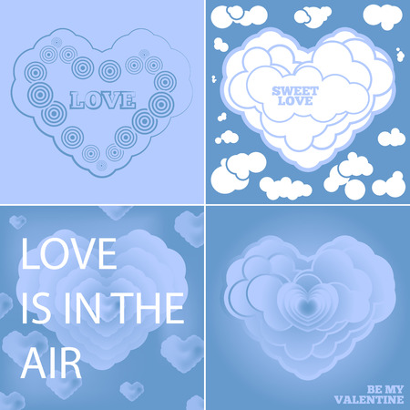 Set blue card for Valentines day, wedding, love and romantic eventsのイラスト素材